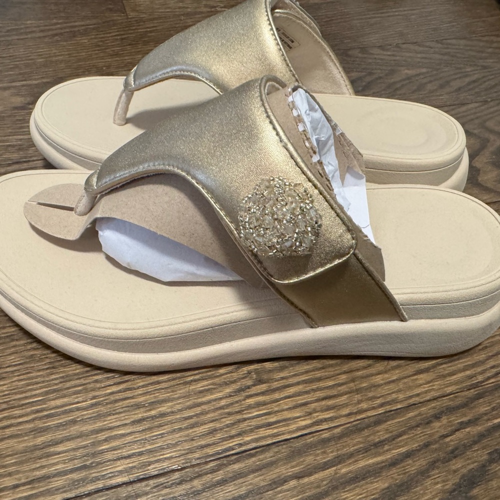 Fitflop Gold Metallic Beaded Thong Sandals